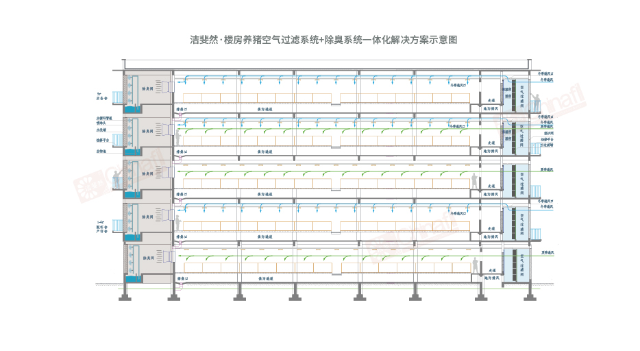 樓房養(yǎng)豬空氣過濾系統(tǒng)+除臭系統(tǒng)一體化解決方案